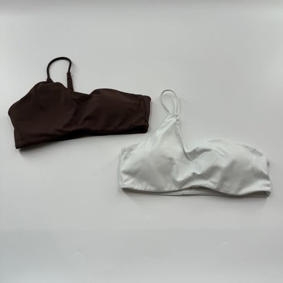 Other - Asymmetrical One-Shoulder Workout Sports Bras – 2 Pack, White & Brown